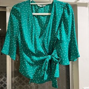 Green Polka Dot Wrap Top